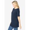 Woman Within Plus Size Perfect Cuffed Elbow-Sleeve Boat-Neck Tee(Navy)