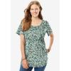 Woman Within Plus Size Perfect Printed Short-Sleeve Scoopneck Tee(Black Paisley)