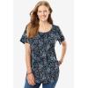 Woman Within Plus Size Perfect Printed Short-Sleeve Scoopneck Tee(Pretty Turquoise Paisley)