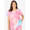 Woman Within Plus Size Perfect Short-Sleeve Crewneck Tee Dress(Peony Petal Tie Dye)