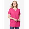 Woman Within Plus Size Perfect Short-Sleeve Keyhole Tee(Sweet Coral)
