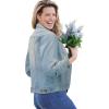 Woman Within Plus Size Stretch Denim Jacket Cropped Jean Jacket(Light Wash Sanded)