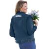 Woman Within Plus Size Stretch Denim Jacket Cropped Jean Jacket(Stonewash Floral)