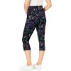 Woman Within Plus Size Stretch-Cotton Knit Pull-On Printed Pocket Capri Leggings(Black Abstract Floral)