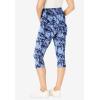 Woman Within Plus Size Stretch-Cotton Knit Pull-On Printed Pocket Capri Leggings(Blue Tie Dye)