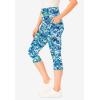 Woman Within Plus Size Stretch-Cotton Knit Pull-On Printed Pocket Capri Leggings(Paradise Blue Abstract)