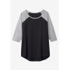 Woman Within Plus Size Three-Quarter Sleeve Baseball Tee(Black Heather Grey)