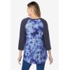 Woman Within Plus Size Three-Quarter Sleeve Baseball Tee(Blue Tie Dye)
