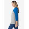 Woman Within Plus Size Three-Quarter Sleeve Baseball Tee(Classic Heather Grey Bright Cobalt)