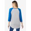 Woman Within Plus Size Three-Quarter Sleeve Baseball Tee(Classic Heather Grey Bright Cobalt)