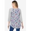 Woman Within Plus Size Three-Quarter Sleeve Baseball Tee(Heather Grey Floral)