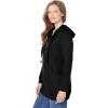 Woman Within Plus Size Zip Front Hoodie Jacket Long Oversized Fleece Jacket(Black)