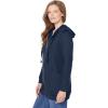 Woman Within Plus Size Zip Front Hoodie Jacket Long Oversized Fleece Jacket(Navy)