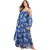 Amoureuse Plus Size The Luxe Satin Long Peignoir Set(Blue Dream Crane)