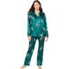 Amoureuse Plus Size The Luxe Satin Pajama Set(Deep Emerald Leopard)