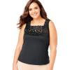 Comfort Choice Plus Size Silky Lace-Trimmed Camisole(Black)