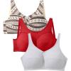 Comfort Choice Women’s Plus Size 3-Pack Cotton Wireless Bra(Classic Red Assorted)