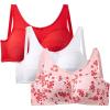 Comfort Choice Women’s Plus Size 3-Pack Cotton Wireless Bra(Hot Red Assorted)