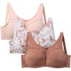 Comfort Choice Women’s Plus Size 3-Pack Cotton Wireless Bra(Mocha Assorted)