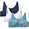 Comfort Choice Women’s Plus Size 3-Pack Cotton Wireless Bra(Navy Assorted)