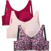 Comfort Choice Women’s Plus Size 3-Pack Cotton Wireless Bra(Pomegranate Assorted)