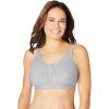 Comfort Choice Women’s Plus Size Cotton Back-Close Wireless Bra(Heather Grey)