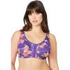 Comfort Choice Women’s Plus Size Cotton Front-Close Wireless Bra(Bright Purple Roses)