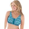 Comfort Choice Women’s Plus Size Cotton Front-Close Wireless Bra(Deep Teal Fair Isle Heart)