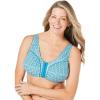 Comfort Choice Women’s Plus Size Cotton Front-Close Wireless Bra(Deep Teal Geo Tile)