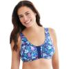 Comfort Choice Women’s Plus Size Cotton Front-Close Wireless Bra(Evening Blue Foliage)