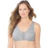 Comfort Choice Women’s Plus Size Cotton Front-Close Wireless Bra(Heather Grey)