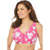Comfort Choice Women’s Plus Size Cotton Front-Close Wireless Bra(Raspberry Sorbet Roses)