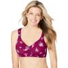 Comfort Choice Women’s Plus Size Cotton Wireless Lightly Padded T-Shirt Bra(Pomegranate Roses)