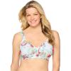 Comfort Choice Women’s Plus Size Cotton Wireless Lightly Padded T-Shirt Bra(White Botanical)