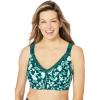 Comfort Choice Women’s Plus Size Front-Close Cotton Wireless Posture Bra(Deep Emerald Floral)