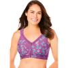 Comfort Choice Women’s Plus Size Front-Close Cotton Wireless Posture Bra(Pretty Orchid Falling Floral)