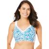 Comfort Choice Women’s Plus Size Front-Close Cotton Wireless Posture Bra(Turquoise Multi Garden)
