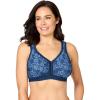 Comfort Choice Women’s Plus Size Wireless Back-Close Lounge Bra(Evening Blue Rose)