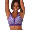Comfort Choice Women’s Plus Size Wireless Back-Close Lounge Bra(Plum Burst Chevron)