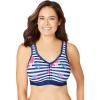 Comfort Choice Women’s Plus Size Wireless Front-Close Lounge Bra(Evening Blue Floral Stripe)