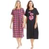 Dreams & Co. Plus Size 2-Pack Long Sleepshirts(Black Hearts)