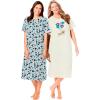 Dreams & Co. Plus Size 2-Pack Long Sleepshirts(Ivory Heart Paws)