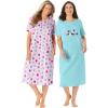 Dreams & Co. Plus Size 2-Pack Long Sleepshirts(Pale Ocean Ornament)