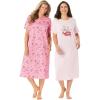 Dreams & Co. Plus Size 2-Pack Long Sleepshirts(Pink Tea Cup)