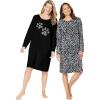Dreams & Co. Plus Size 2-Pack Long-Sleeve Sleepshirt(Black Animal Paw)