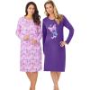 Dreams & Co. Plus Size 2-Pack Long-Sleeve Sleepshirt(Classic Plum Burst Floral Butterfly)