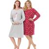 Dreams & Co. Plus Size 2-Pack Long-Sleeve Sleepshirt(Heather Grey Santa Llama)