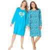 Dreams & Co. Plus Size 2-Pack Long-Sleeve Sleepshirt(Pool Blue Animal Heart)