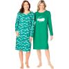 Dreams & Co. Plus Size 2-Pack Long-Sleeve Sleepshirt(Tropical Emerald Cat)
