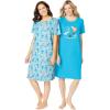 Dreams & Co. Plus Size 2-Pack Short-Sleeve Sleepshirt(Caribbean Blue Clouds)
